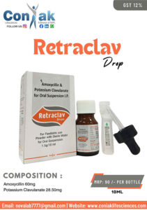 Amoxycillin 60mg +Potassium Clavulanate 28.50mg drop