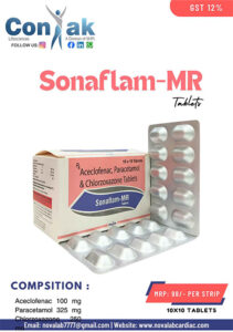 Aceclofenac 100mg+Paracetamol 325mg+Chlorzoxazone 250mg tab