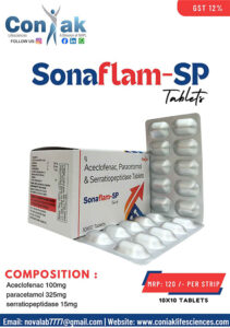 Aceclofenac 100mg+paracetamol 325mg+serratiopeptidase 15mg